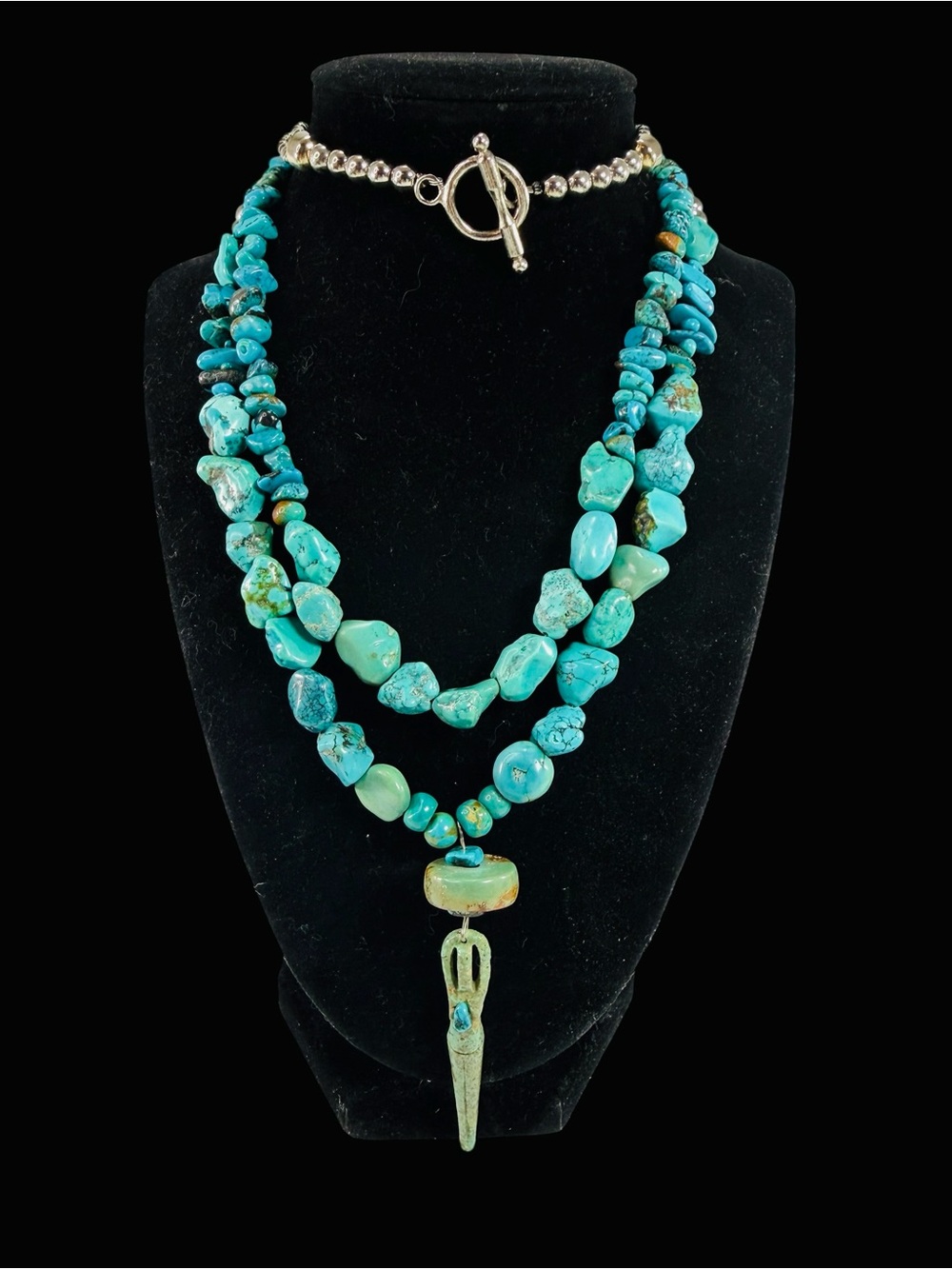 Nile River Goddess Turquoise Figurine Pendant Necklace Egyptian Toggle Close 28”